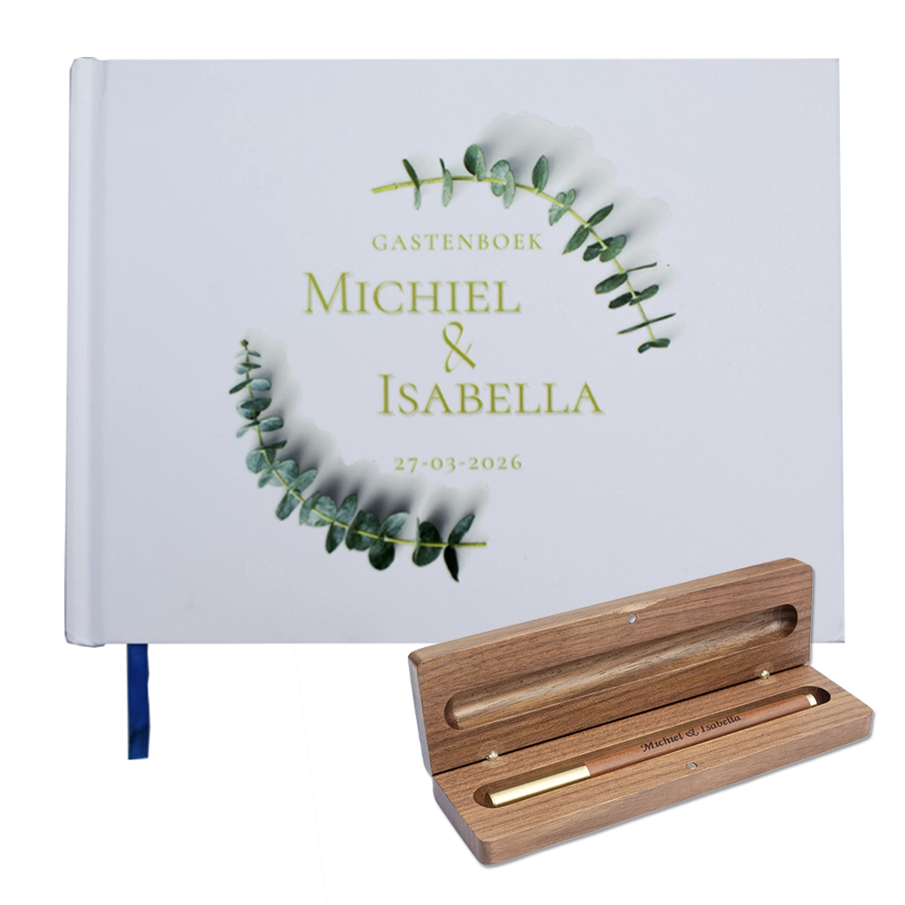 gepersonaliseerd gastenboek met gepersonalsieerde pen